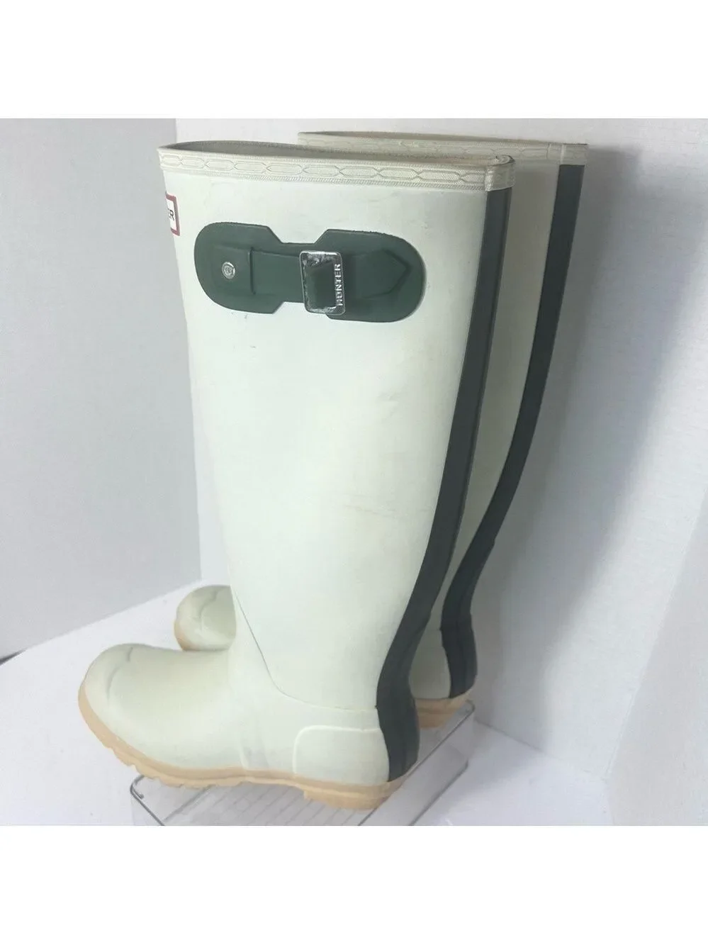 HUNTER Original Tall Knee High Rain Rubber Boots Cream 39 EU 7M/8F